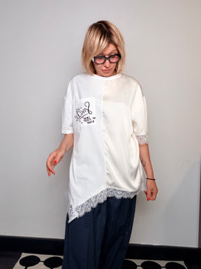 T-Shirt Bi-Tessuto Raso e Pizzo Smile