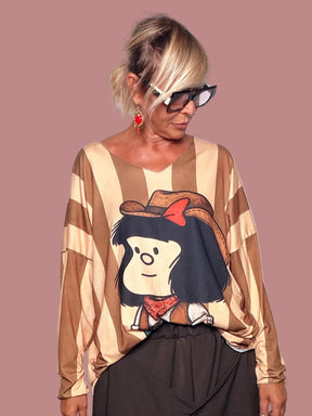 T-Shirt Cowgirl Righe Caramello