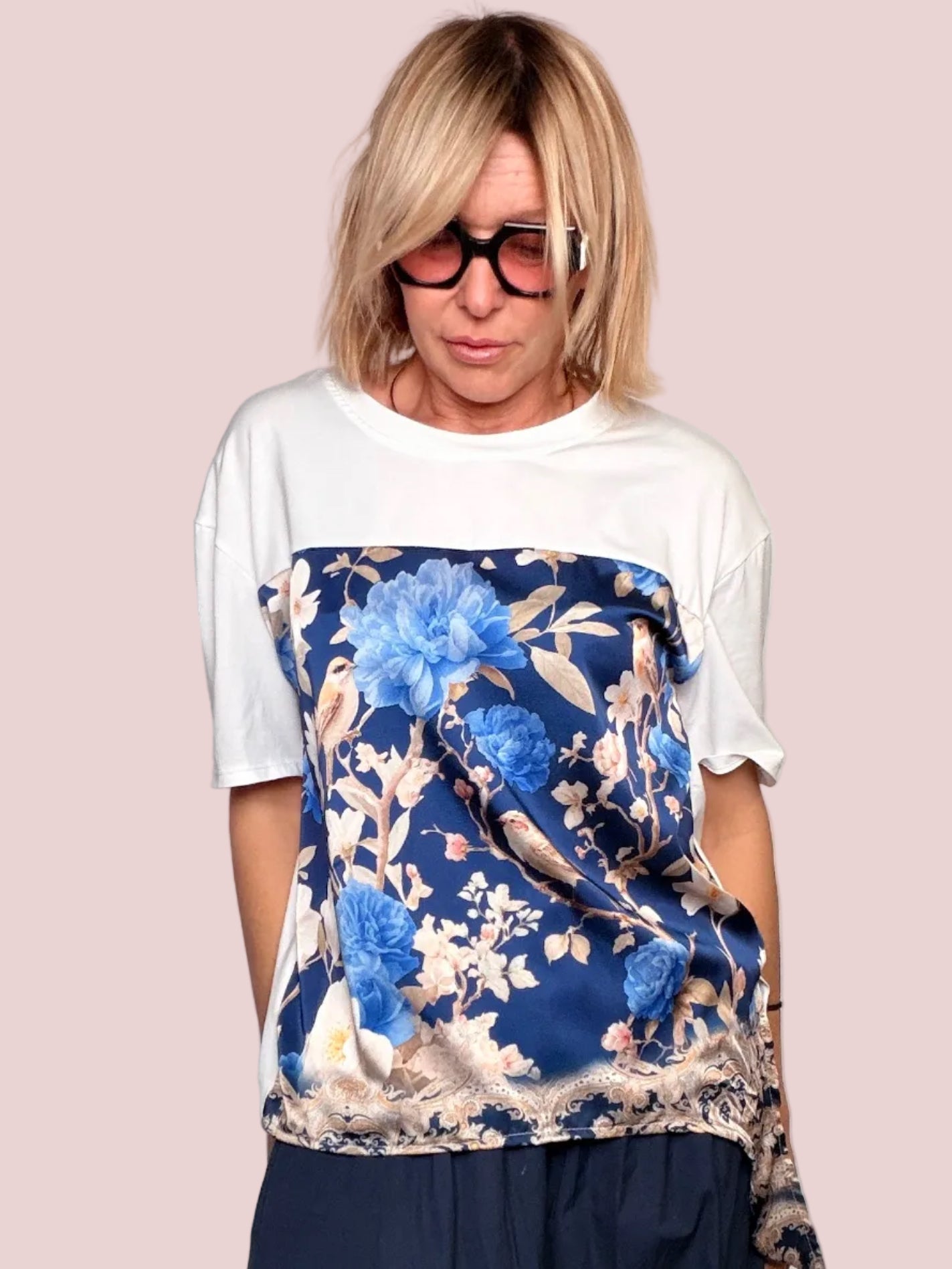 T-Shirt Cotone e Raso Stampa Foulard