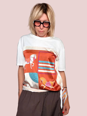 T-Shirt Cotone e Raso Stampa Foulard