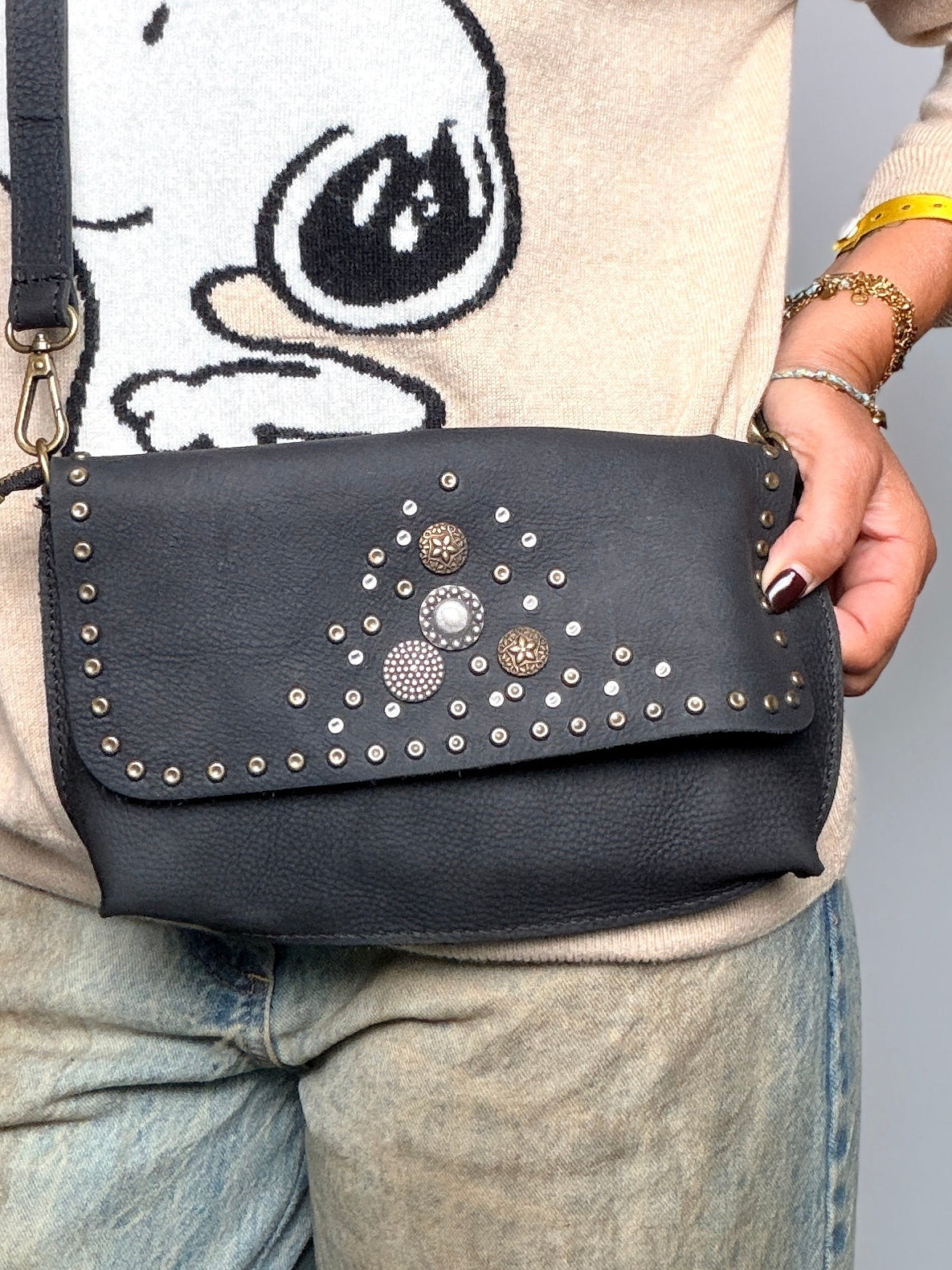 Borsa Crossbody Pelle Borchie