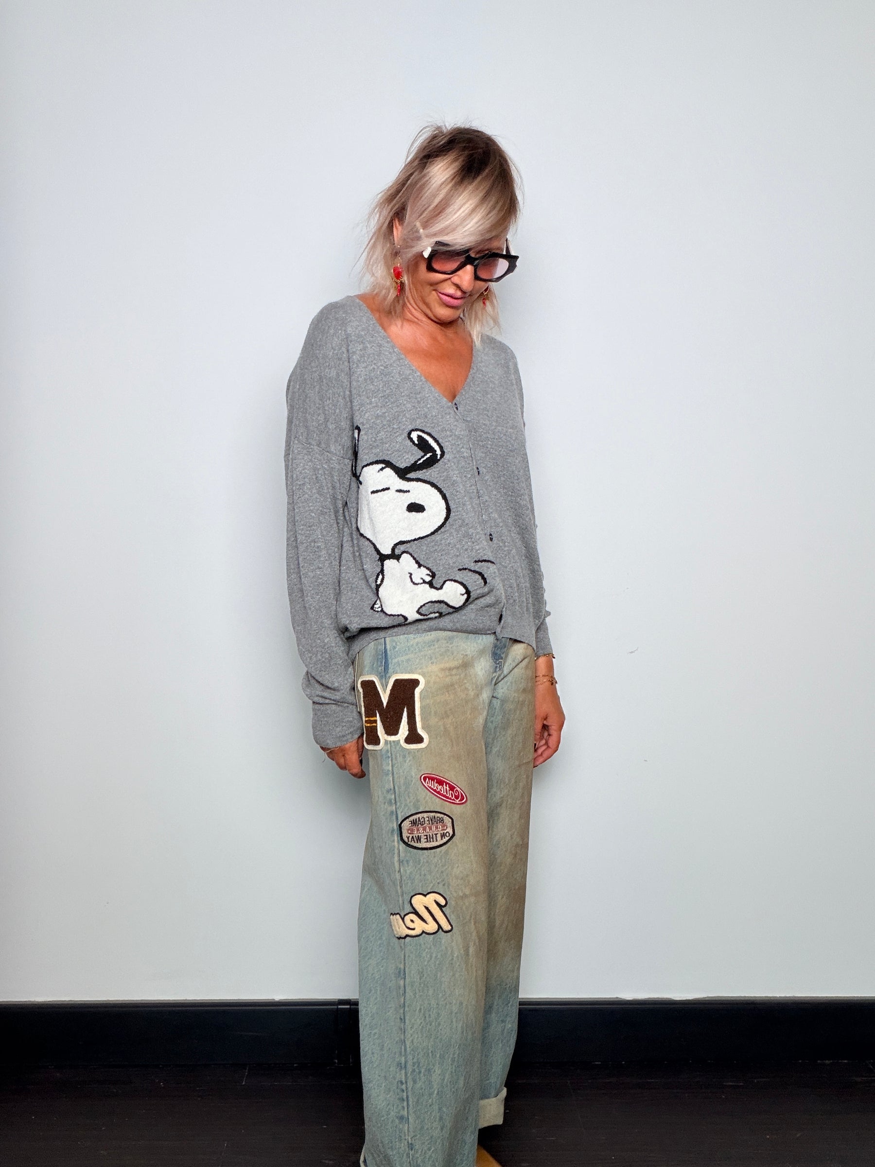 Cardigan con Scollo a V e Intarsio — Souvenir
