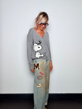 Cardigan con Scollo a V e Intarsio — Souvenir