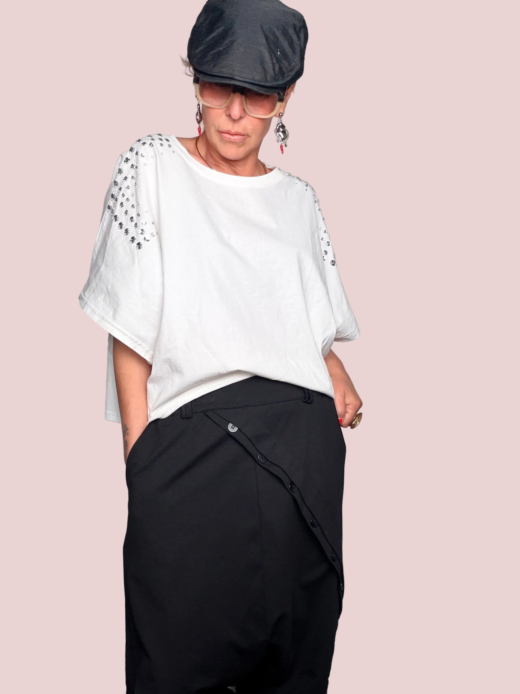 Pantalone Nero Drop Crotch Taglio Asimmetrico
