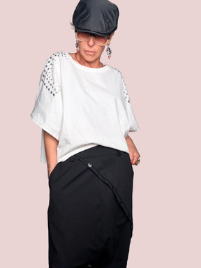 Pantalone Nero Drop Crotch Taglio Asimmetrico