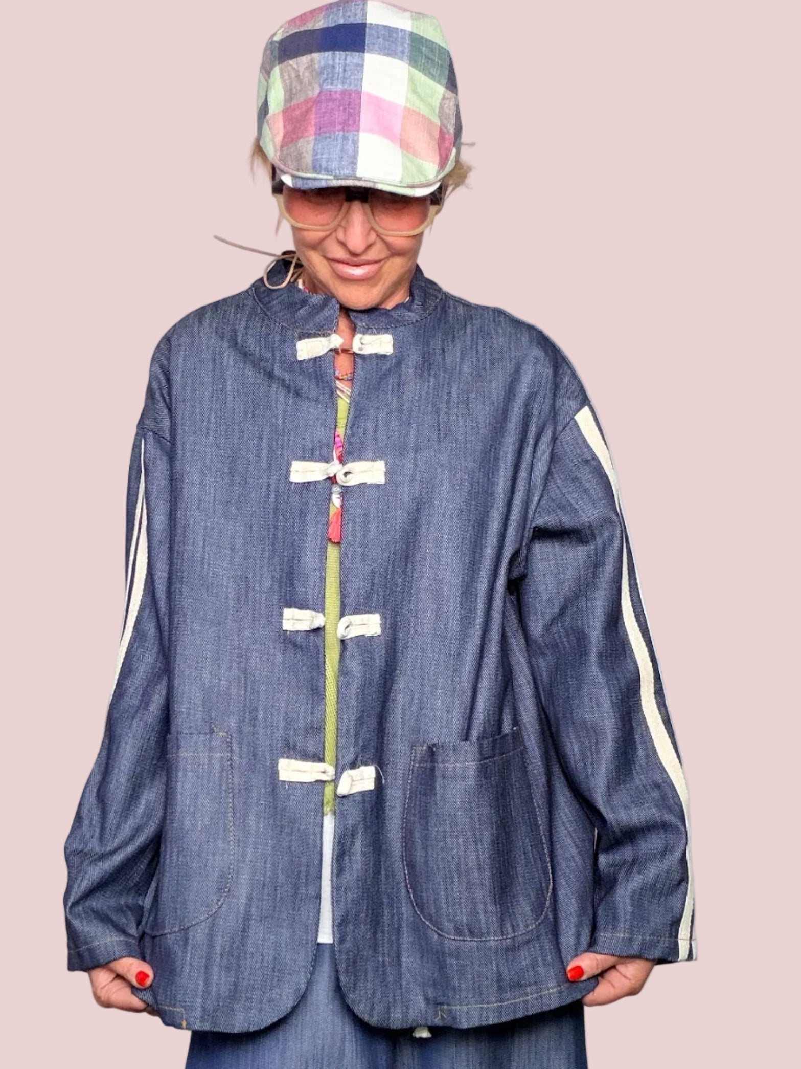 Giacca in Chambray con Alamari e Bande