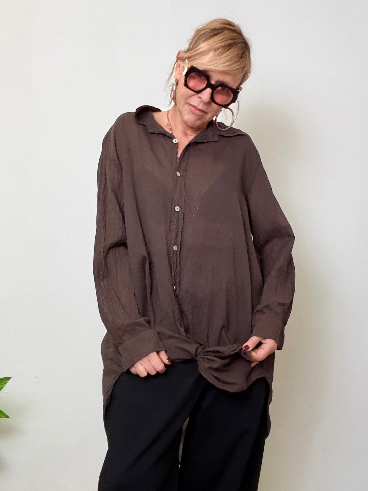 Camicia over leggera con nodo frontale