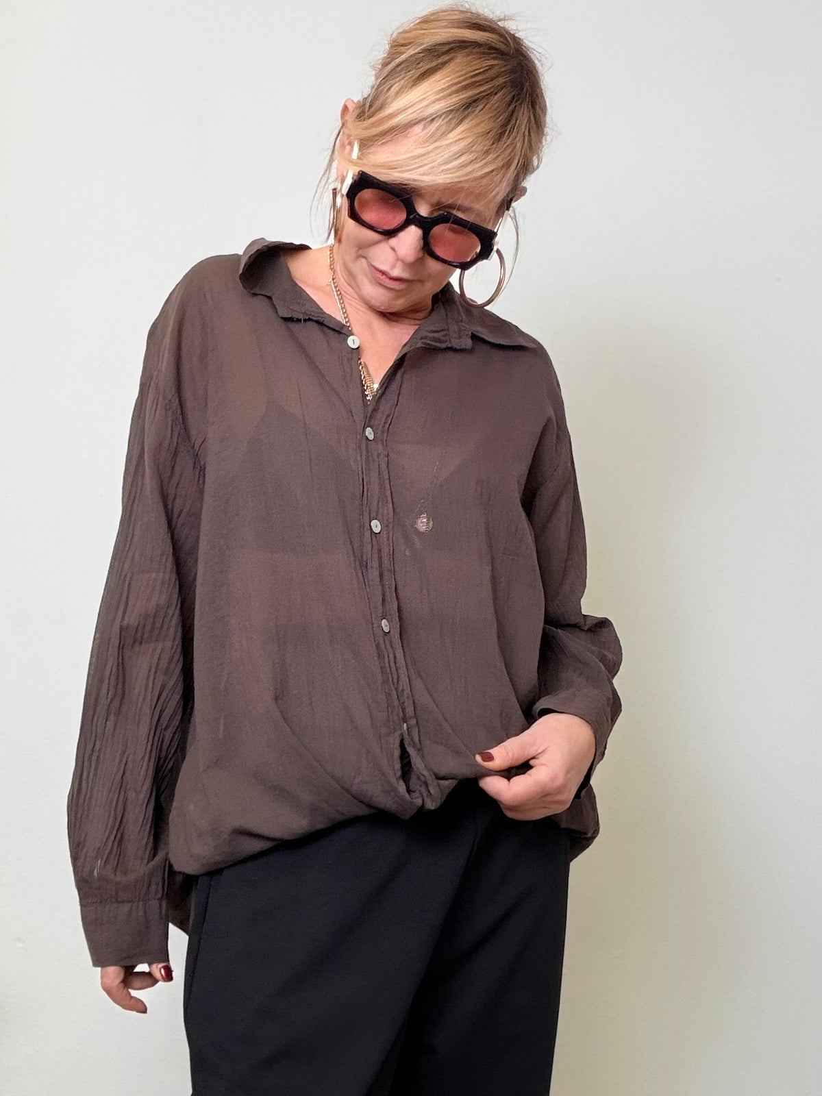 Camicia over leggera con nodo frontale