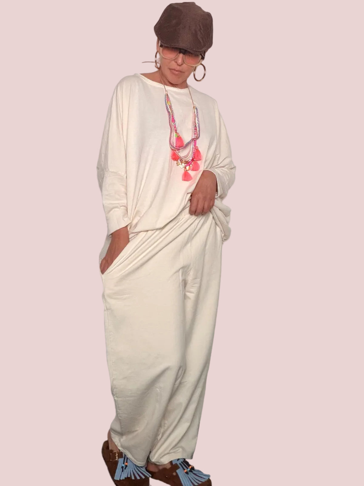 Pantalone Ovetto in Felpa Leggera Cotone Tinto in Capo