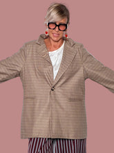 Blazer Oversize Pied-de-Poule Risvolto Rigato a Contrasto