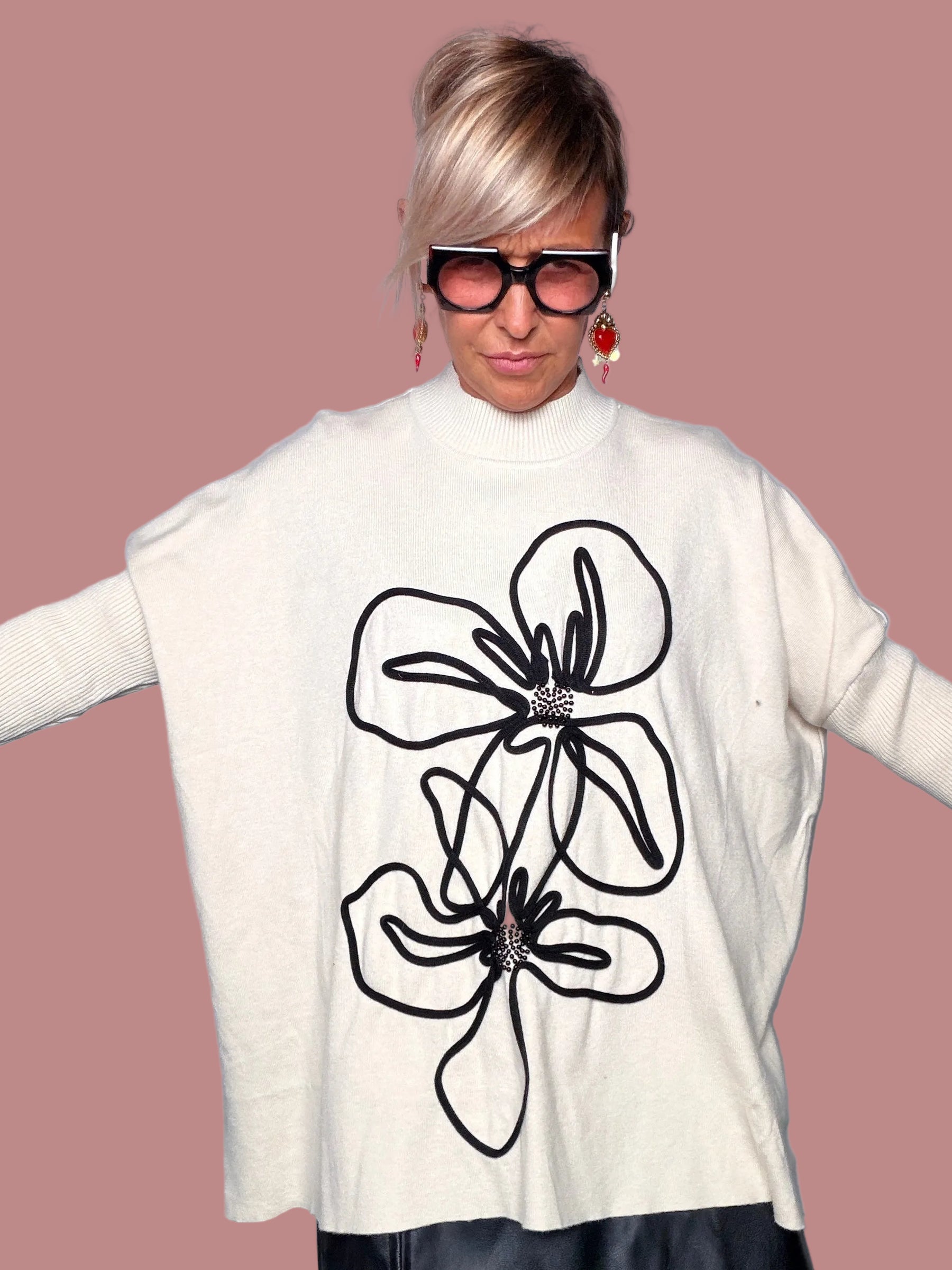 Maglione Oversize Floreale Outline