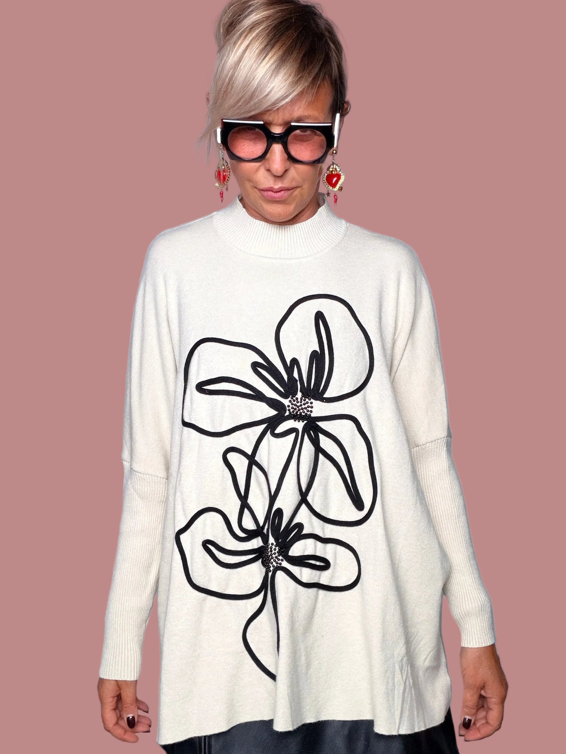 Maglione Oversize Floreale Outline
