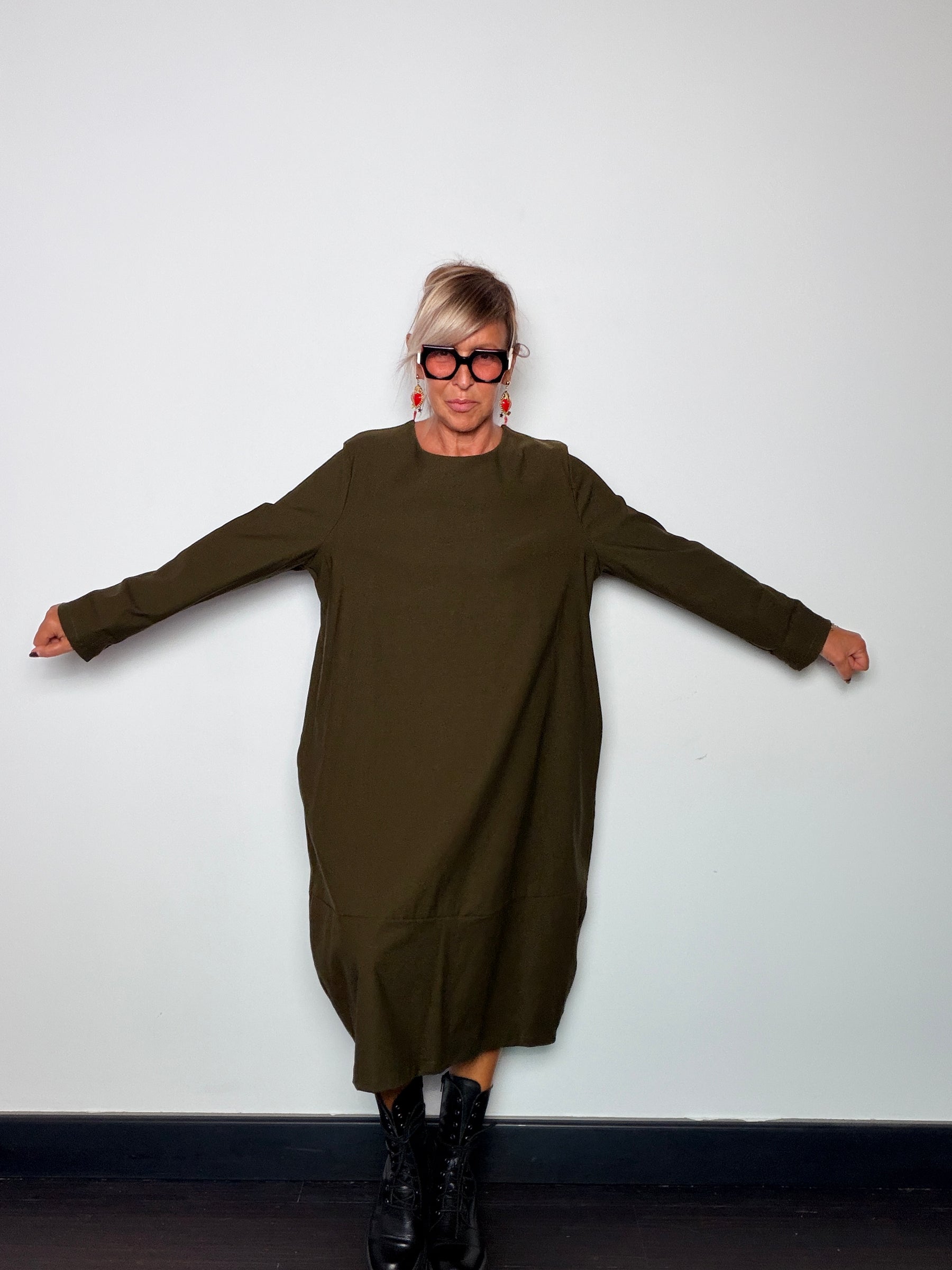 Abito Cocoon Midi Bengalina Oversize Manica Lunga