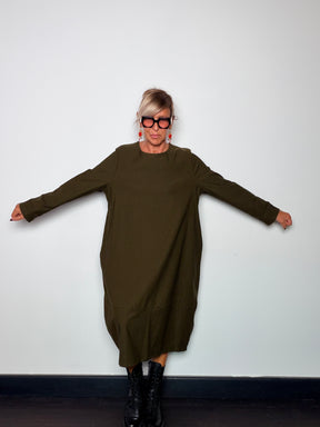 Abito Cocoon Midi Bengalina Oversize Manica Lunga