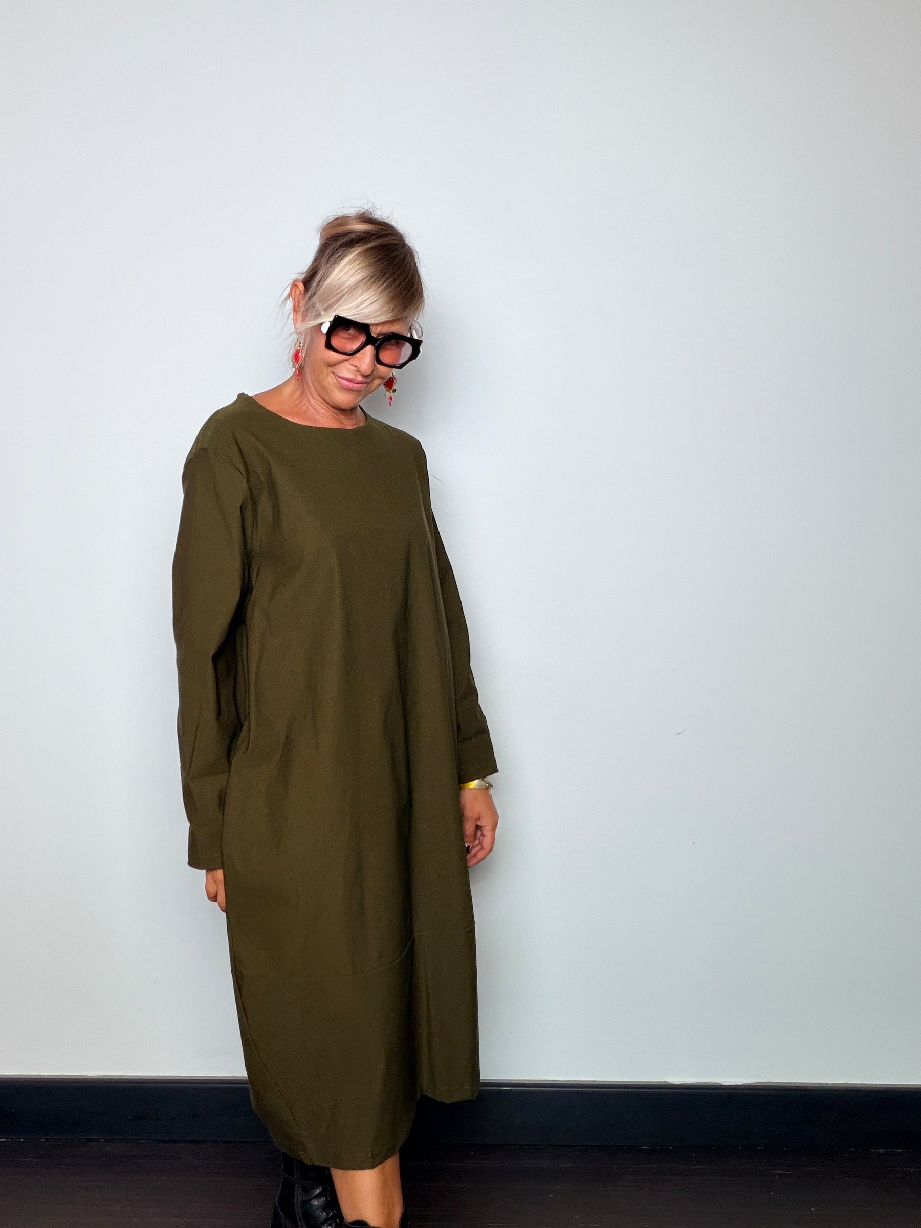 Abito Cocoon Midi Bengalina Oversize Manica Lunga