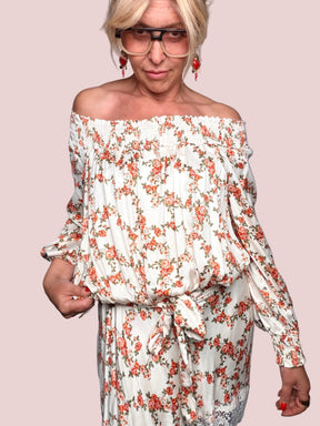 Abito Mini Dress Floreale Off-Shoulder in Viscosa