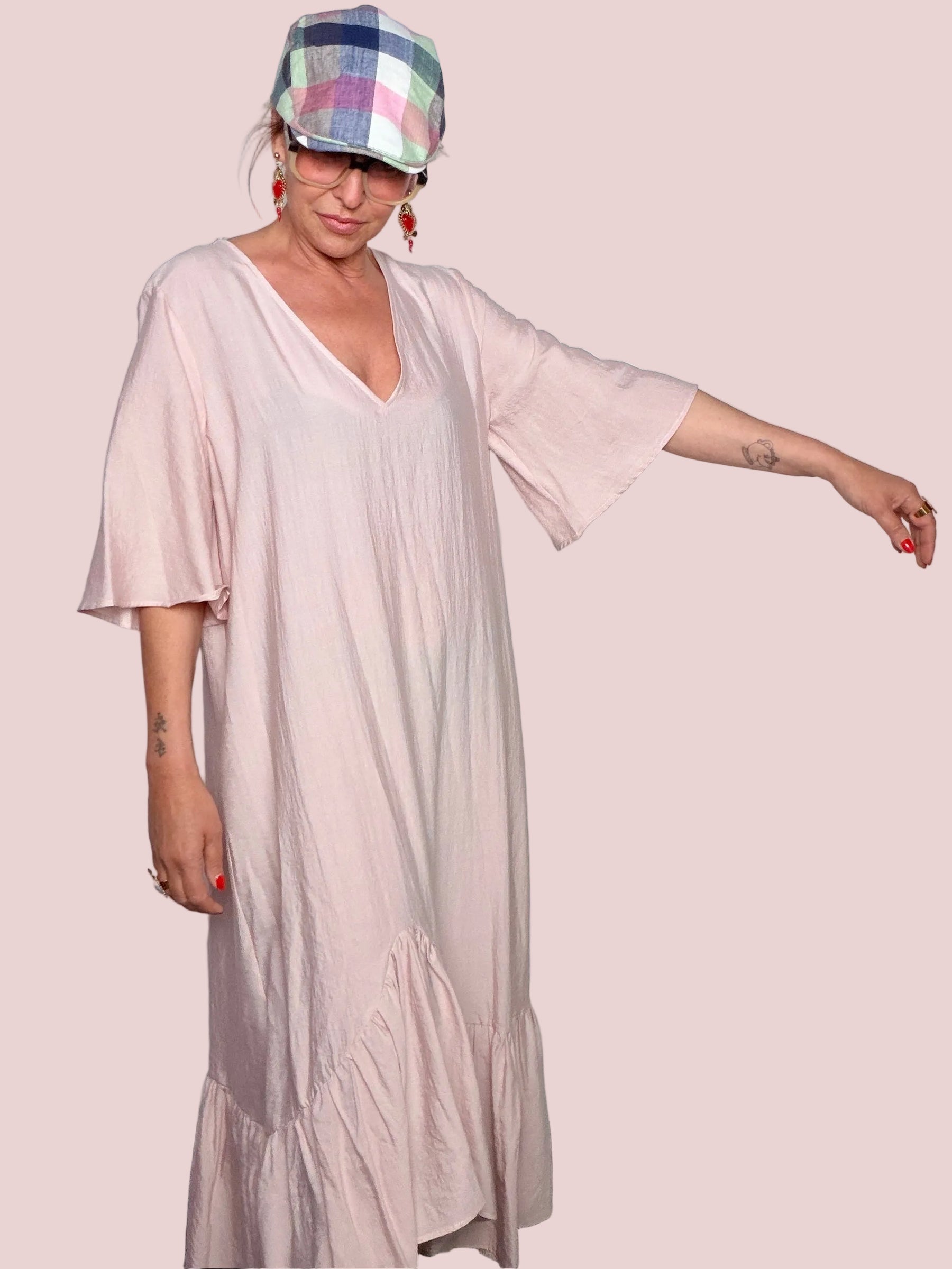 Abito Maxi in Viscosa con Balza Asimmetrica
