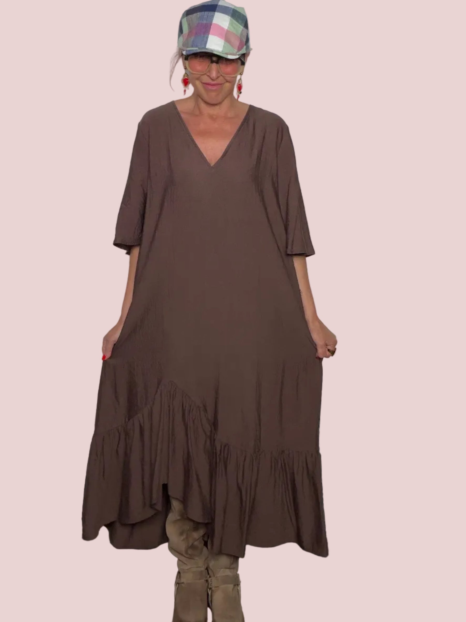 Abito Maxi in Viscosa con Balza Asimmetrica
