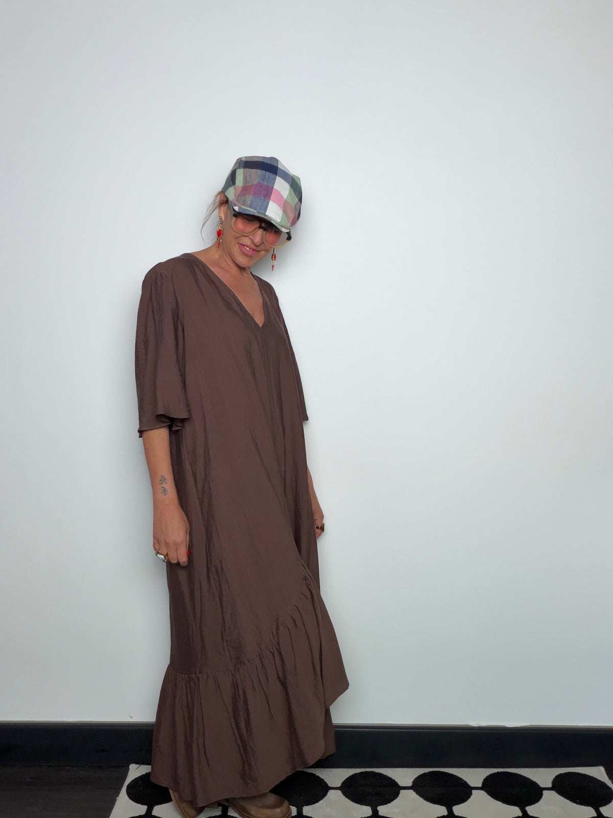 Abito Maxi in Viscosa con Balza Asimmetrica
