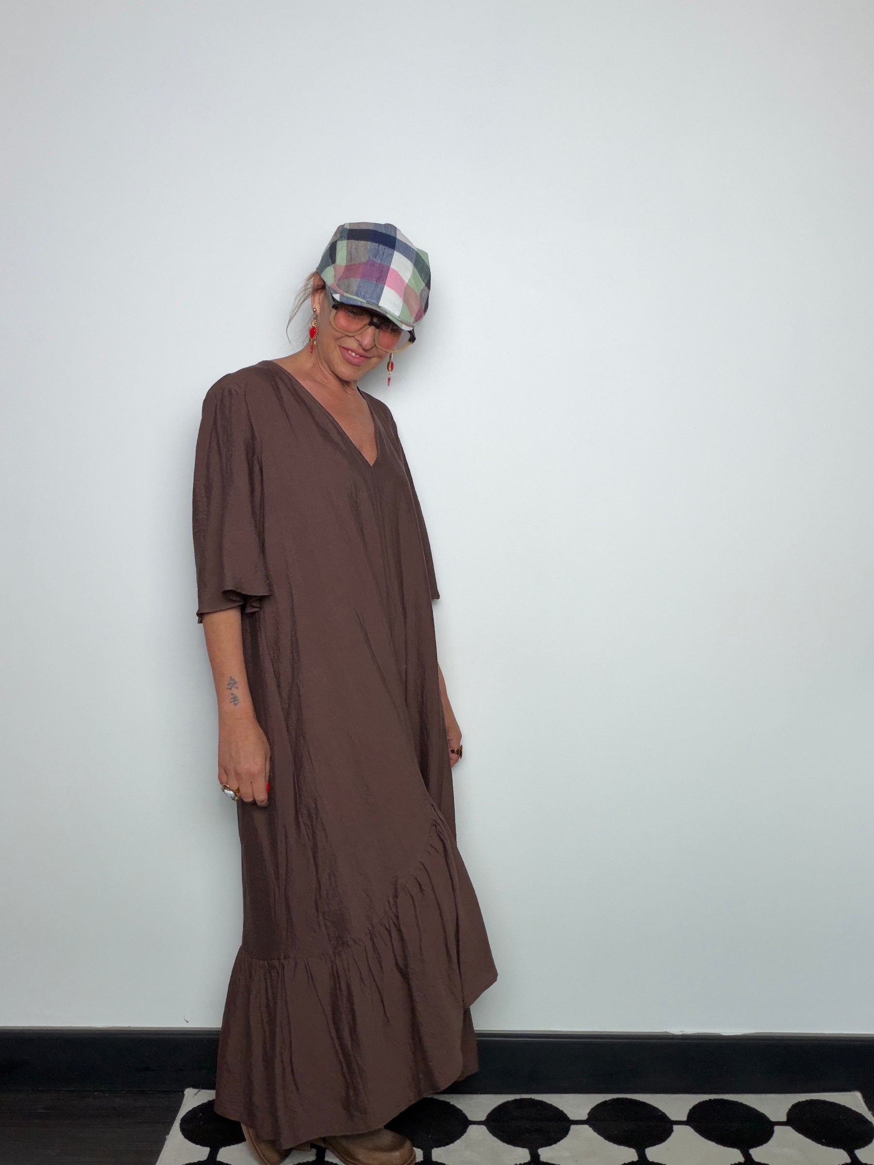 Abito Maxi in Viscosa con Balza Asimmetrica