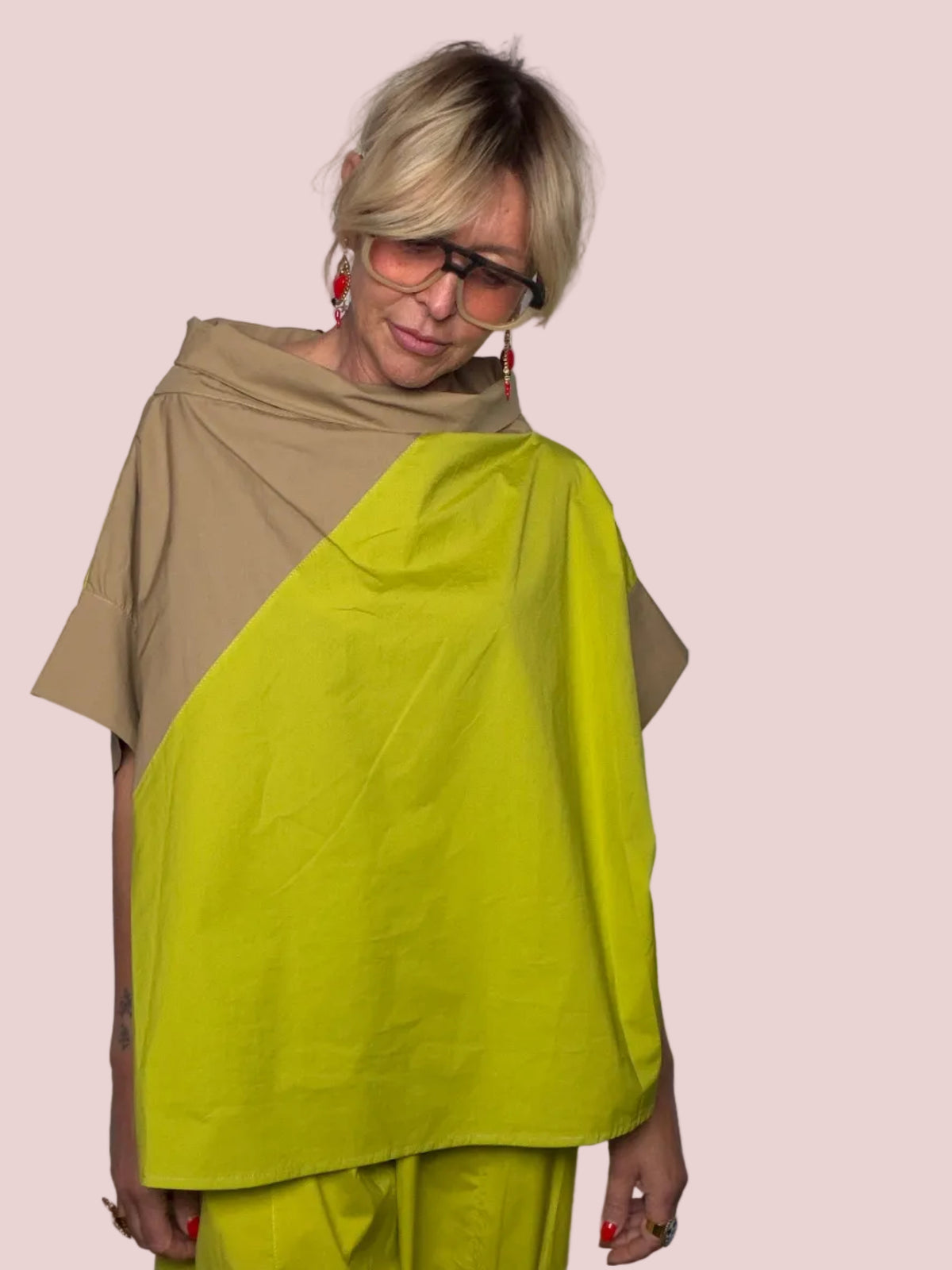 Top Oversize in Cotone Color Bicolor