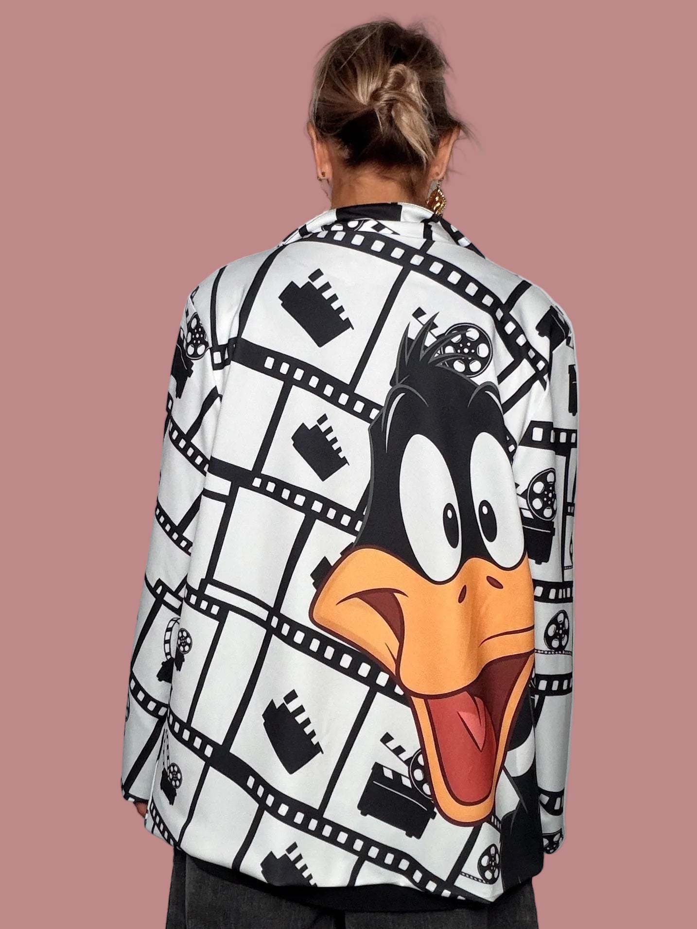 Blazer oversize stampa cinema - vista retro con maxi personaggio cartoon animato
