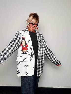 Blazer Oversize Pied de Poule Pop Art Multi-Cartoon