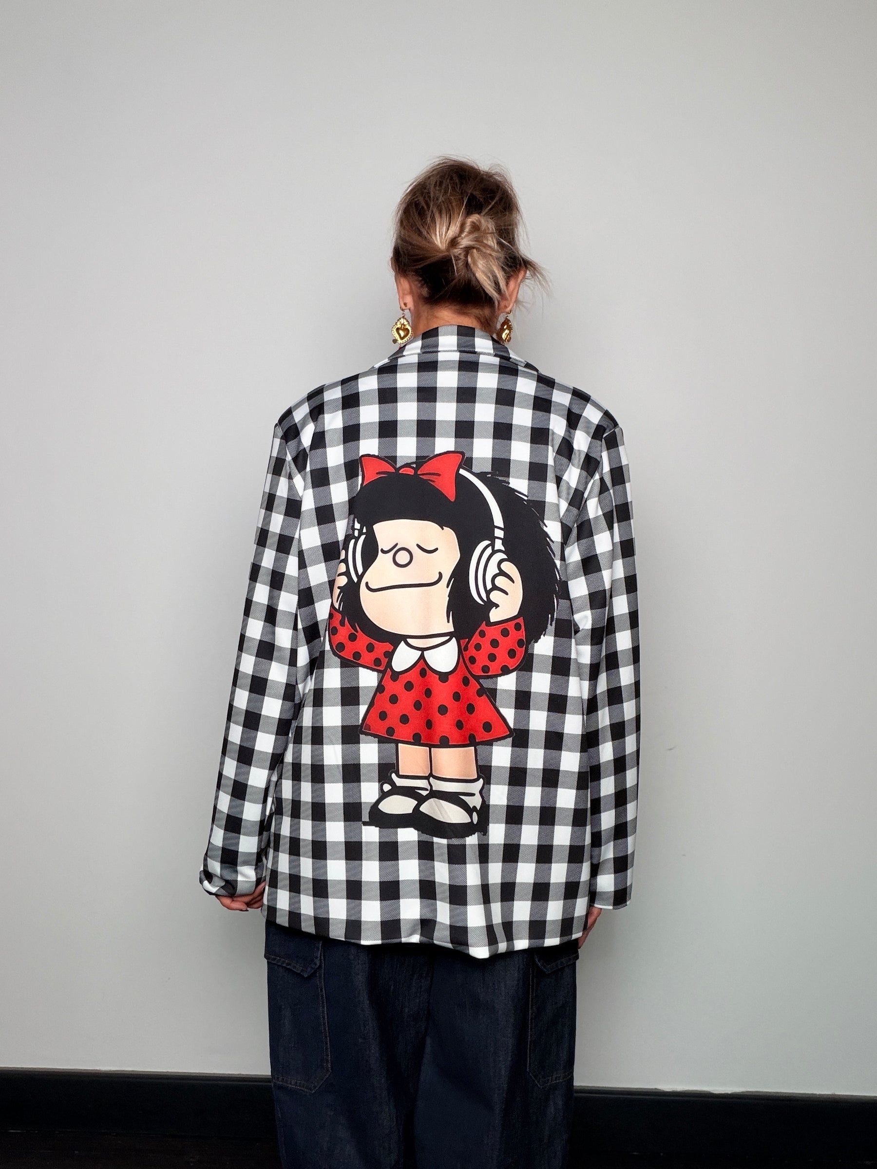 Blazer Oversize Pied de Poule Pop Art Multi-Cartoon