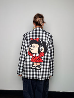 Blazer Oversize Pied de Poule Pop Art Multi-Cartoon