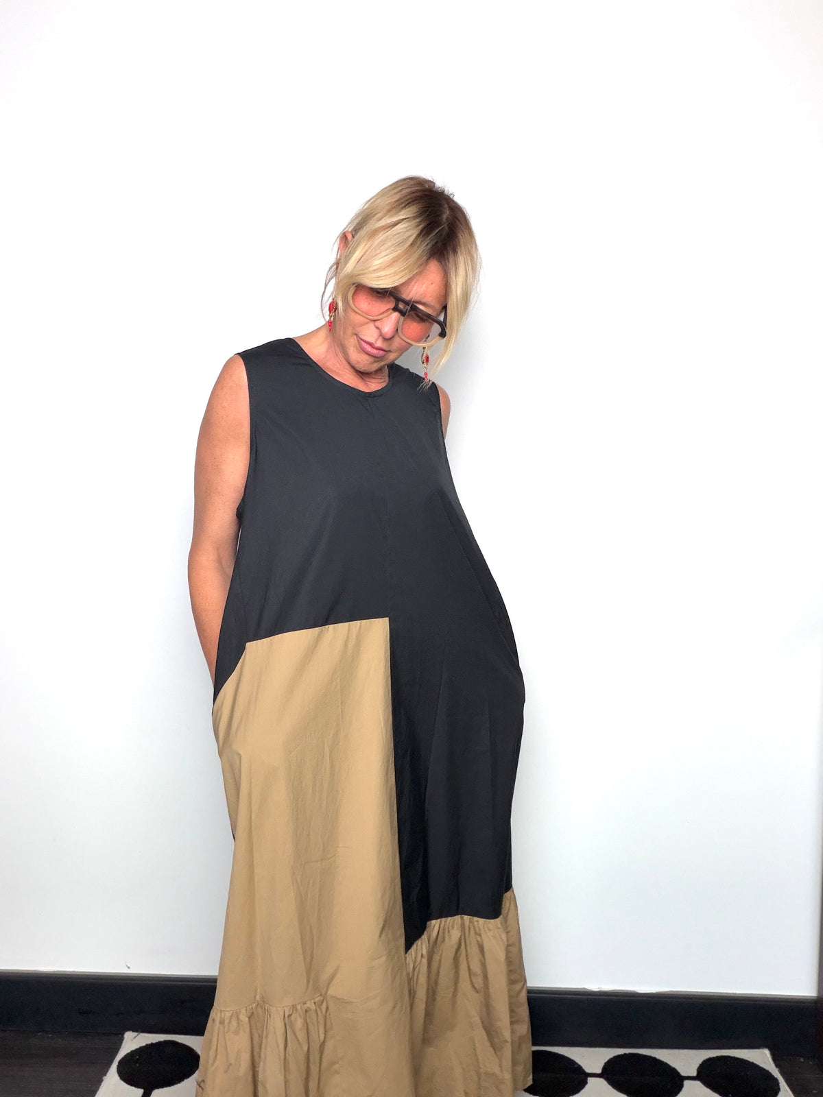 Abito Maxi Bicolore 100% Cotone Nero e Beige