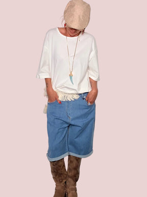 Bermuda Jeans Vita Regolare Elasticizzata Lavaggio Chiaro