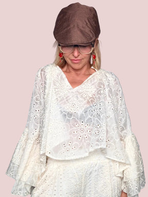 Camicia in Tencel Sangallo con Maniche a Campana e Volant