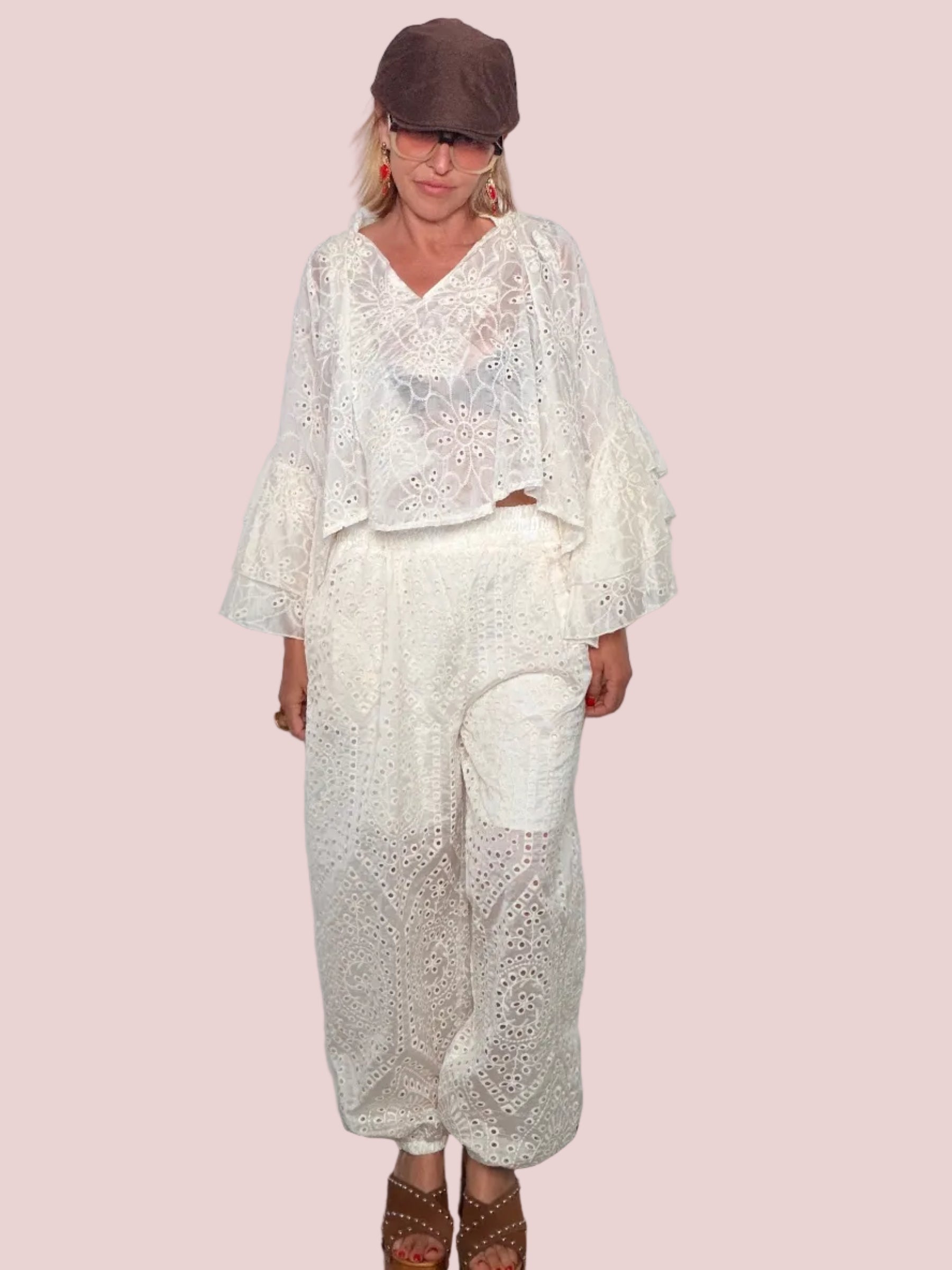 Pantalone Odalisca in Tencel Sangallo Broderie Anglaise