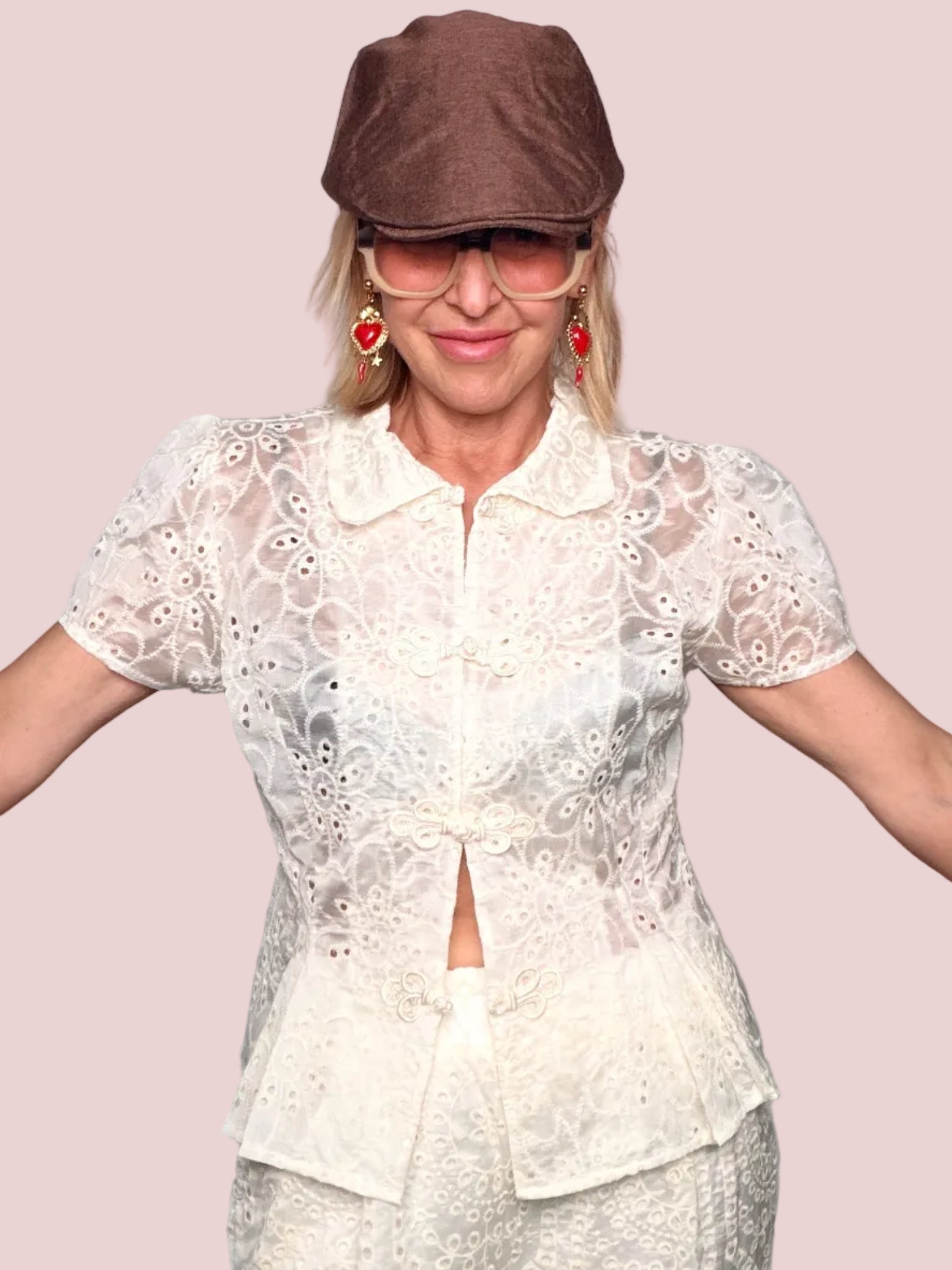 Camicia in Tencel Sangallo con Peplum e Bottoni Cinesi