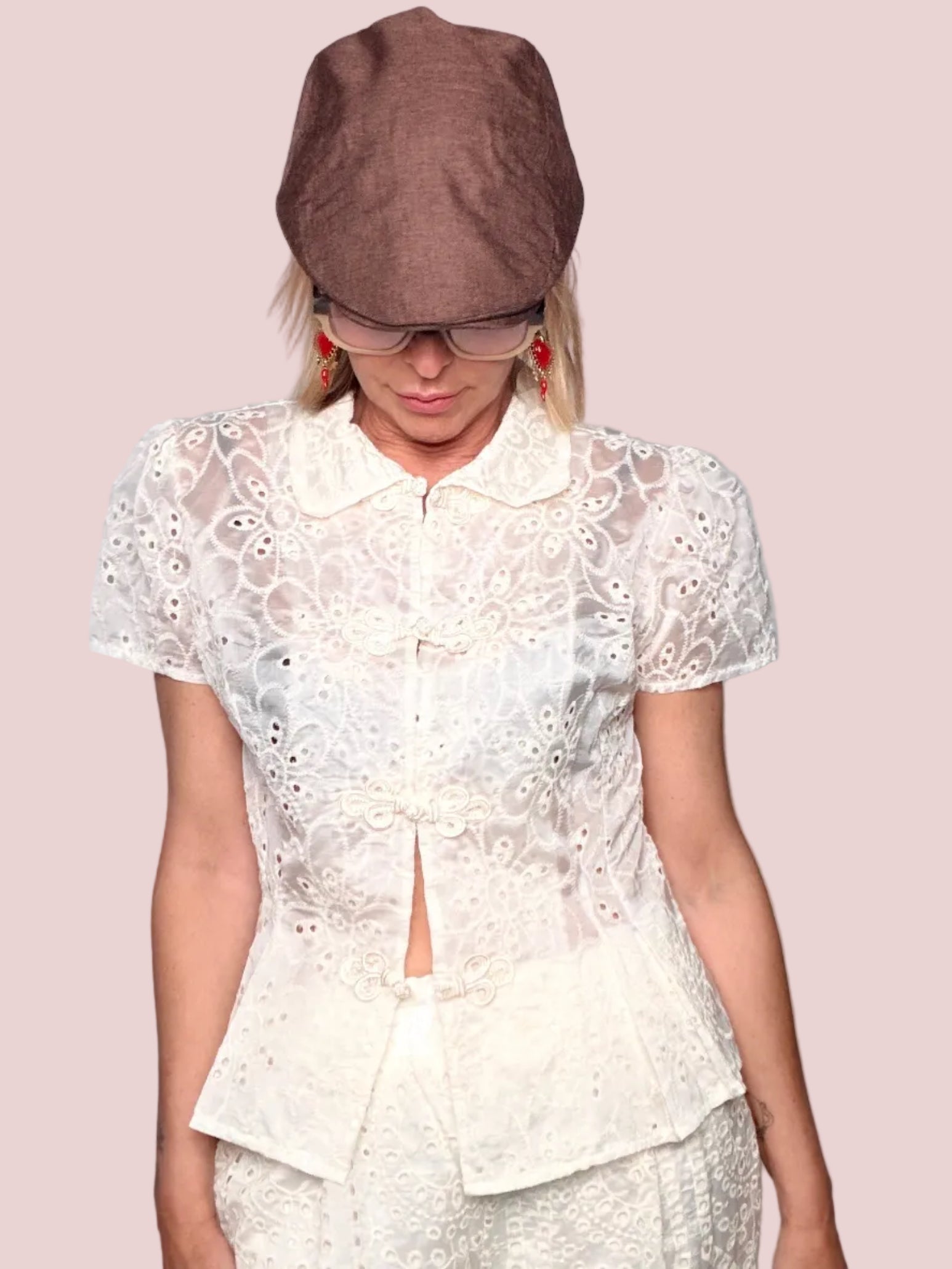 Camicia in Tencel Sangallo con Peplum e Bottoni Cinesi