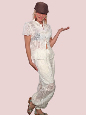 Camicia in Tencel Sangallo con Peplum e Bottoni Cinesi