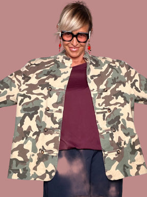 Giacca Field Jacket Camouflage Oversize Tasche Zip Hardware Argento