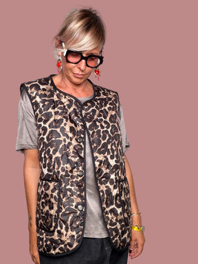 Gilet Trapuntato Maculato Leopard Oversize