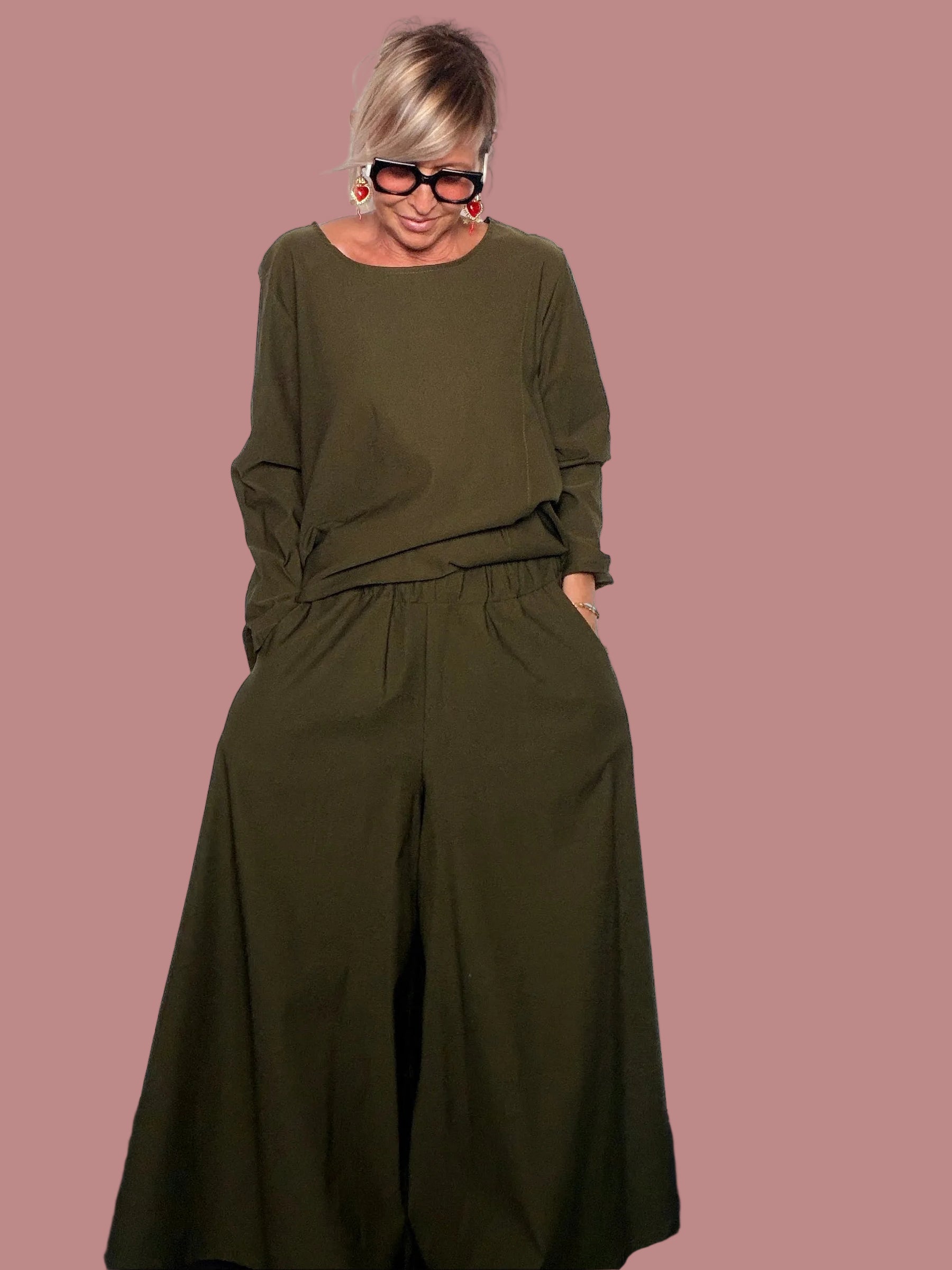 Pantagonna Maxi Bengalina Verde Militare Vita Elastica