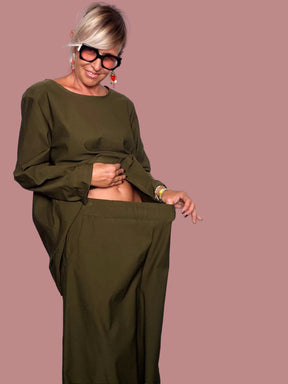 Pantagonna Maxi Bengalina Verde Militare Vita Elastica