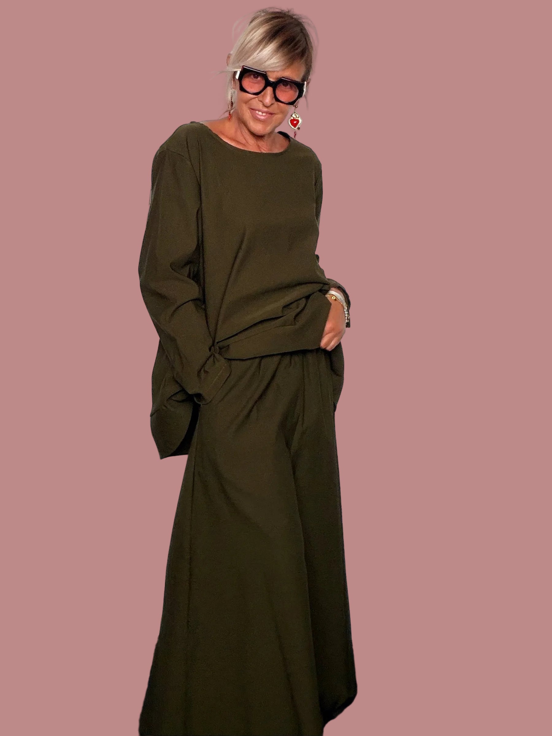 Pantagonna Maxi Bengalina Verde Militare Vita Elastica