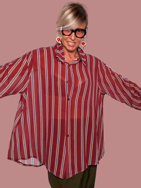 Camicia Over a Righe Multicolor con Manica Smock – Bordeaux