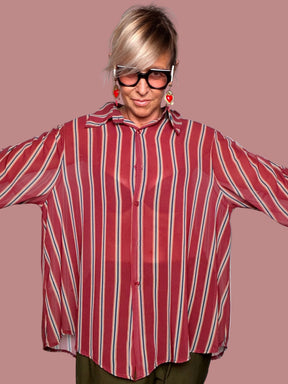 Camicia Over a Righe Multicolor con Manica Smock – Bordeaux