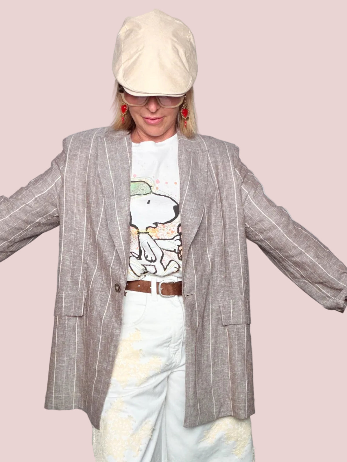 Blazer Oversize Gessato in Viscosa e Lino