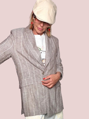 Blazer Oversize Gessato in Viscosa e Lino