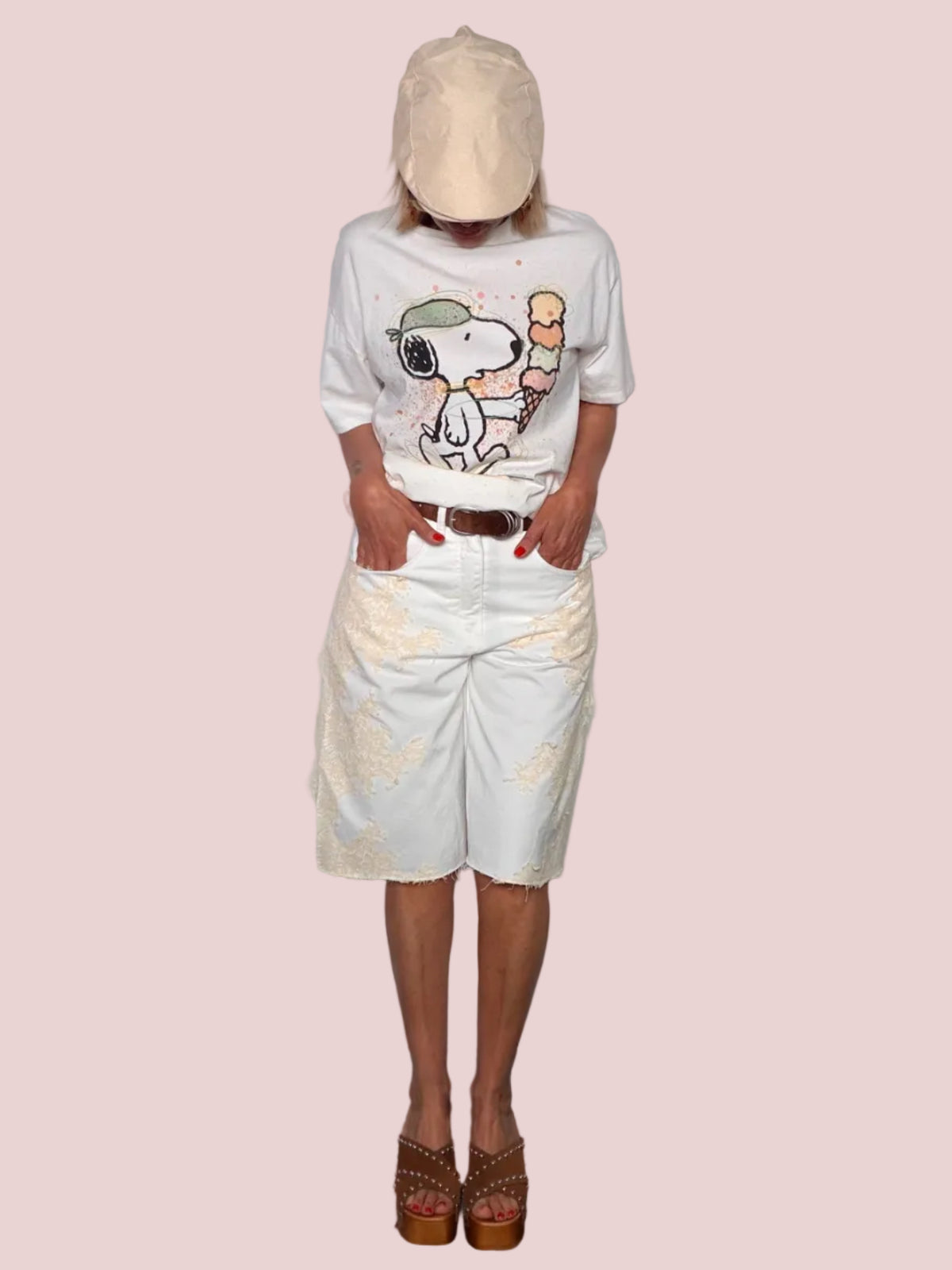 Bermuda Wide Leg in Denim con Paint Splash Pastello