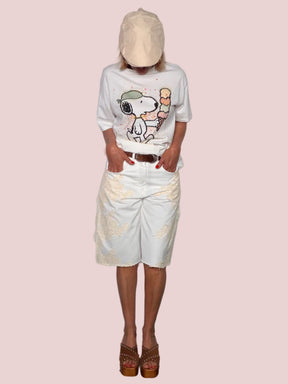 Bermuda Wide Leg in Denim con Paint Splash Pastello