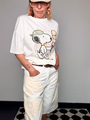 Bermuda Wide Leg in Denim con Paint Splash Pastello
