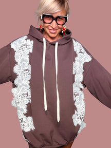 Felpa Oversize Pizzo Macramé "See You Later"