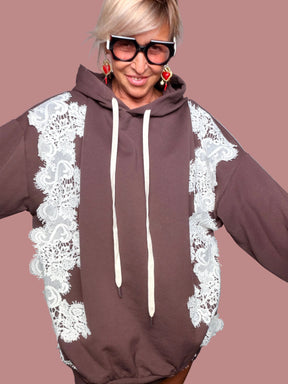 Felpa Oversize Pizzo Macramé "See You Later"